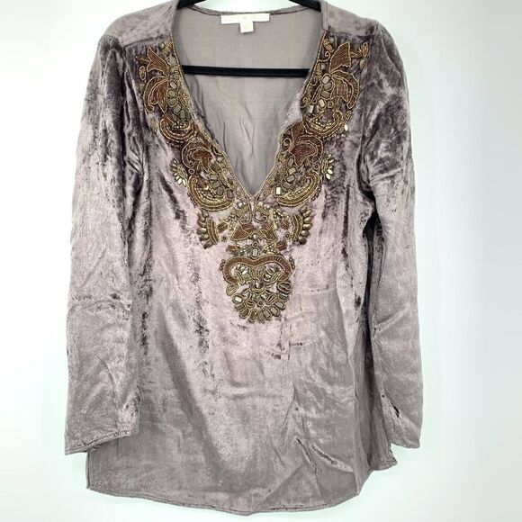 Boston Proper Gray Beaded Sequined Pullover Top - Picture 1 of 6
